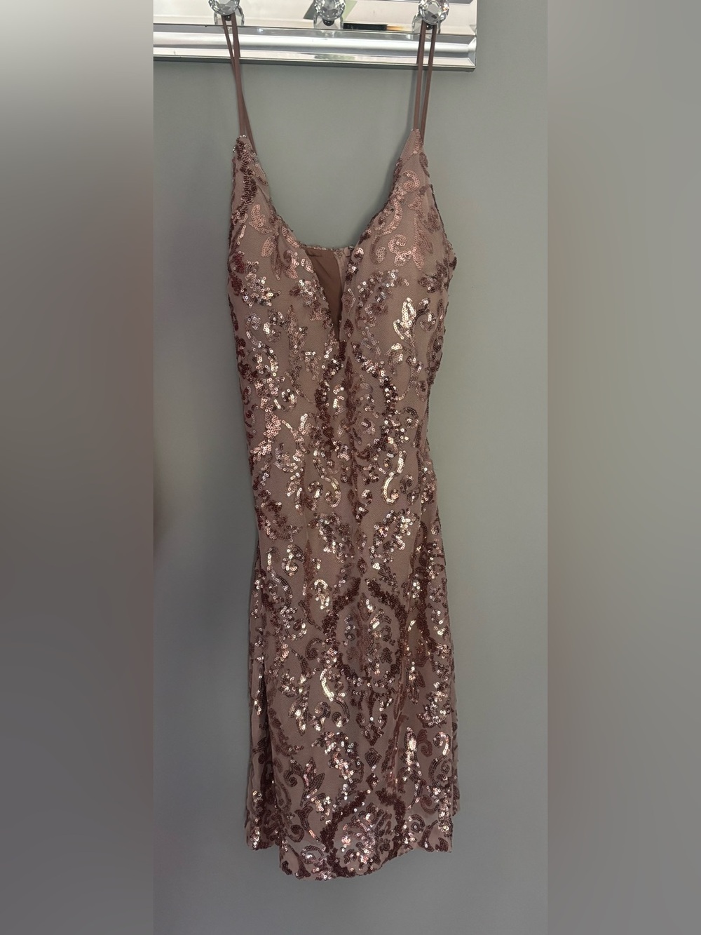 Damask Sequin Deep V Mini Dress